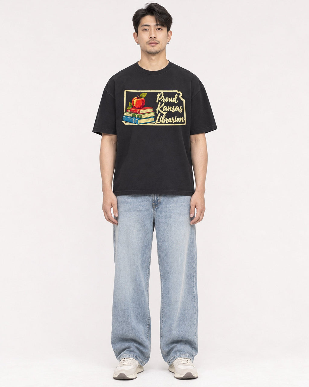 Mockup Boxy Heavyweight Tee Black male full-body 13
