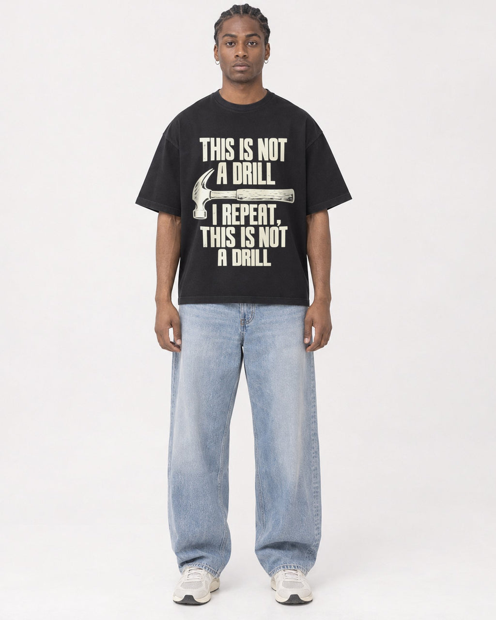 Mockup Boxy Heavyweight Tee Black male full-body 25