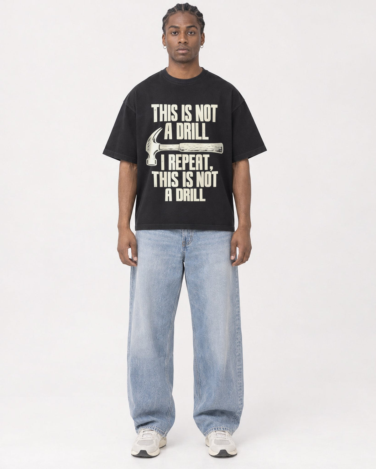 Mockup Boxy Heavyweight Tee Black male full-body 25
