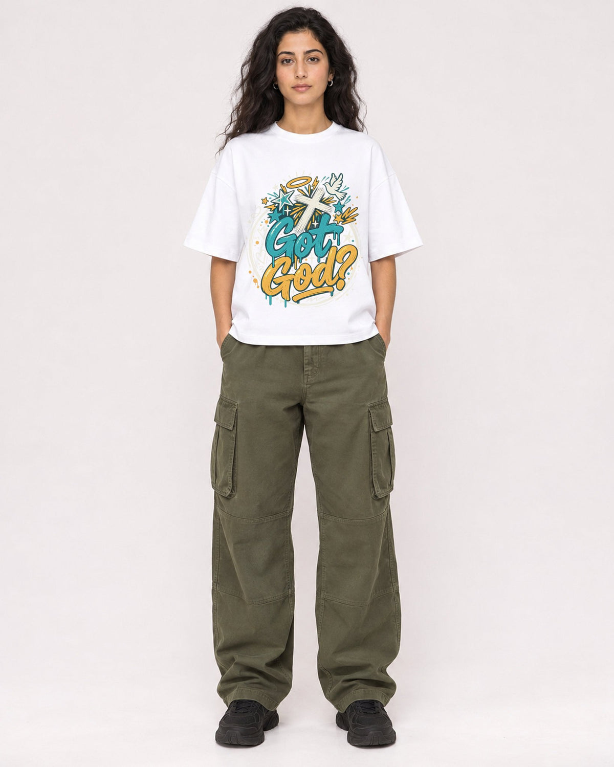 Mockup Boxy Heavyweight Tee White female full-body 07