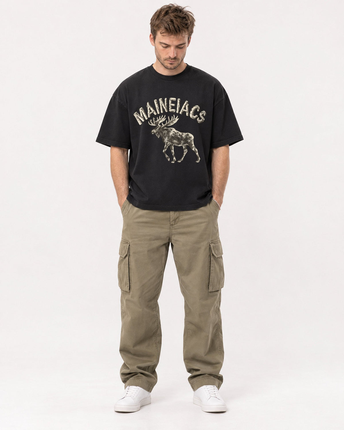 Mockup Boxy Heavyweight Tee Black male full-body 08