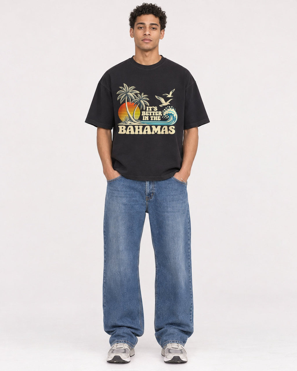 Mockup Boxy Heavyweight Tee Black male full-body 10