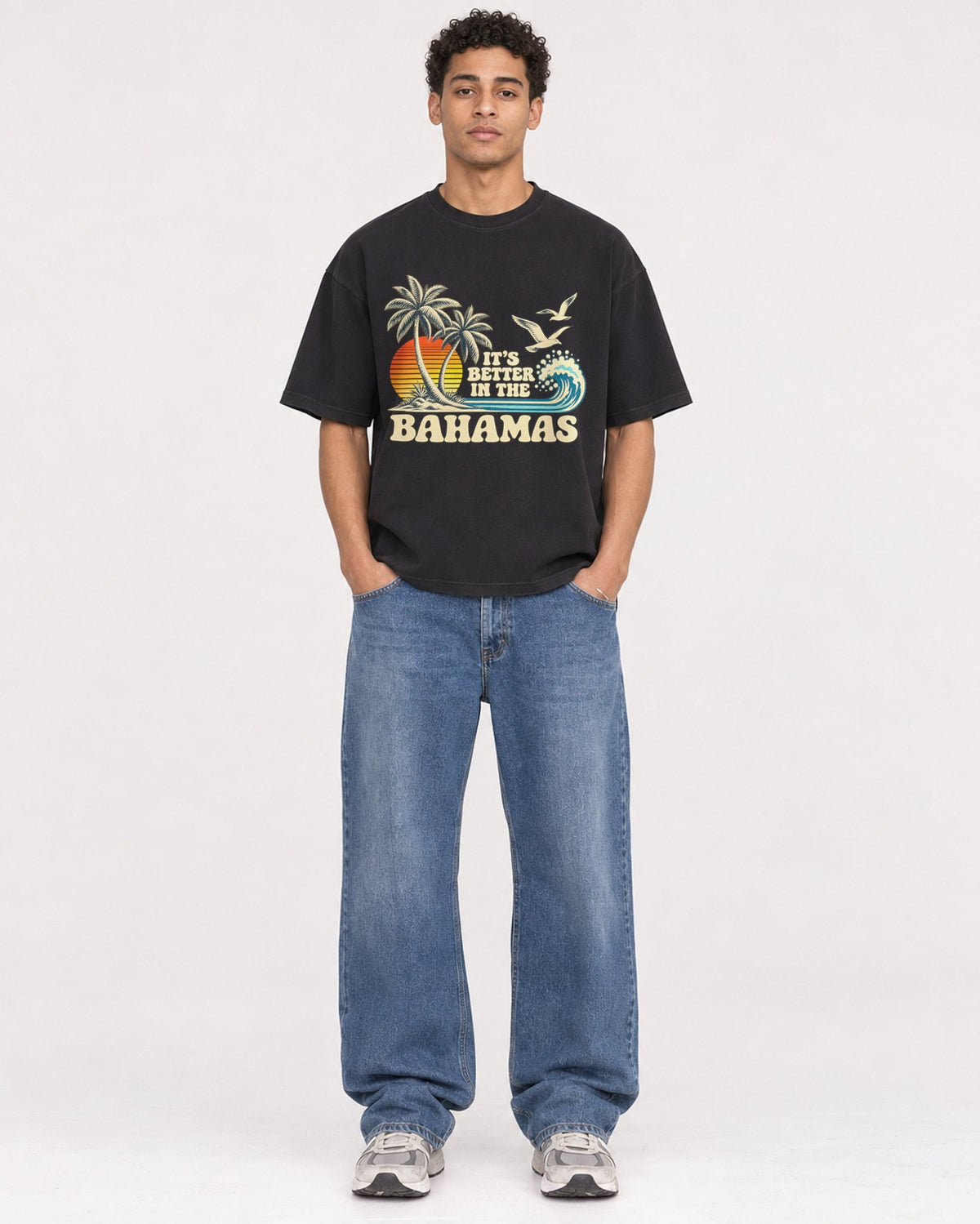 Mockup Boxy Heavyweight Tee Black male full-body 10