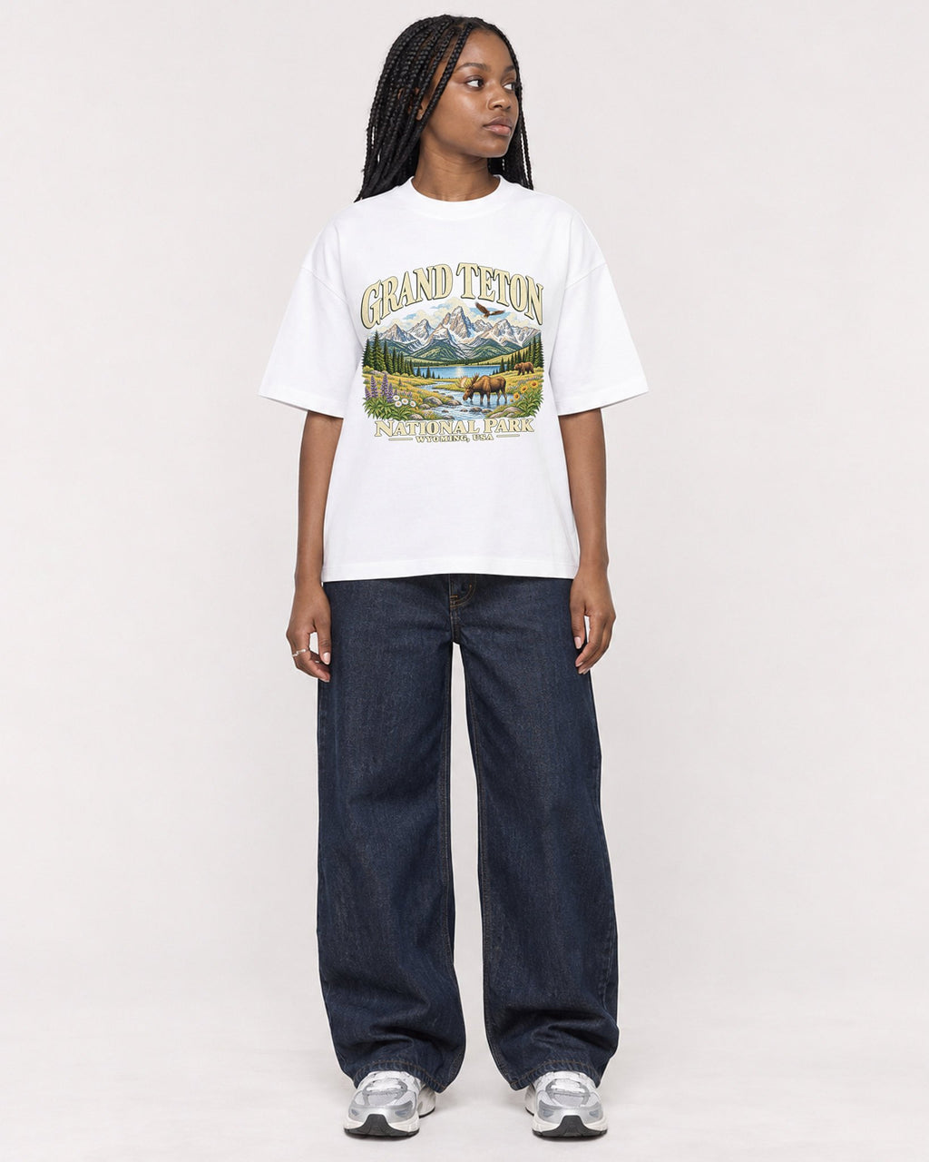 Mockup Boxy Heavyweight Tee White female full-body 04