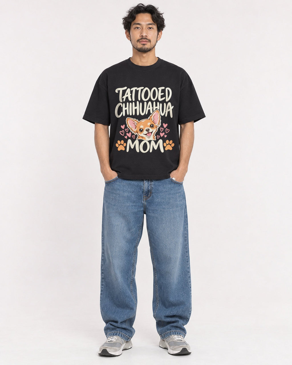 Mockup Boxy Heavyweight Tee Black male full-body 02