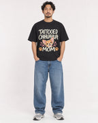 Mockup Boxy Heavyweight Tee Black male full-body 02