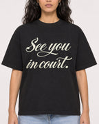 Mockup Boxy Heavyweight Tee Black female close-up 07