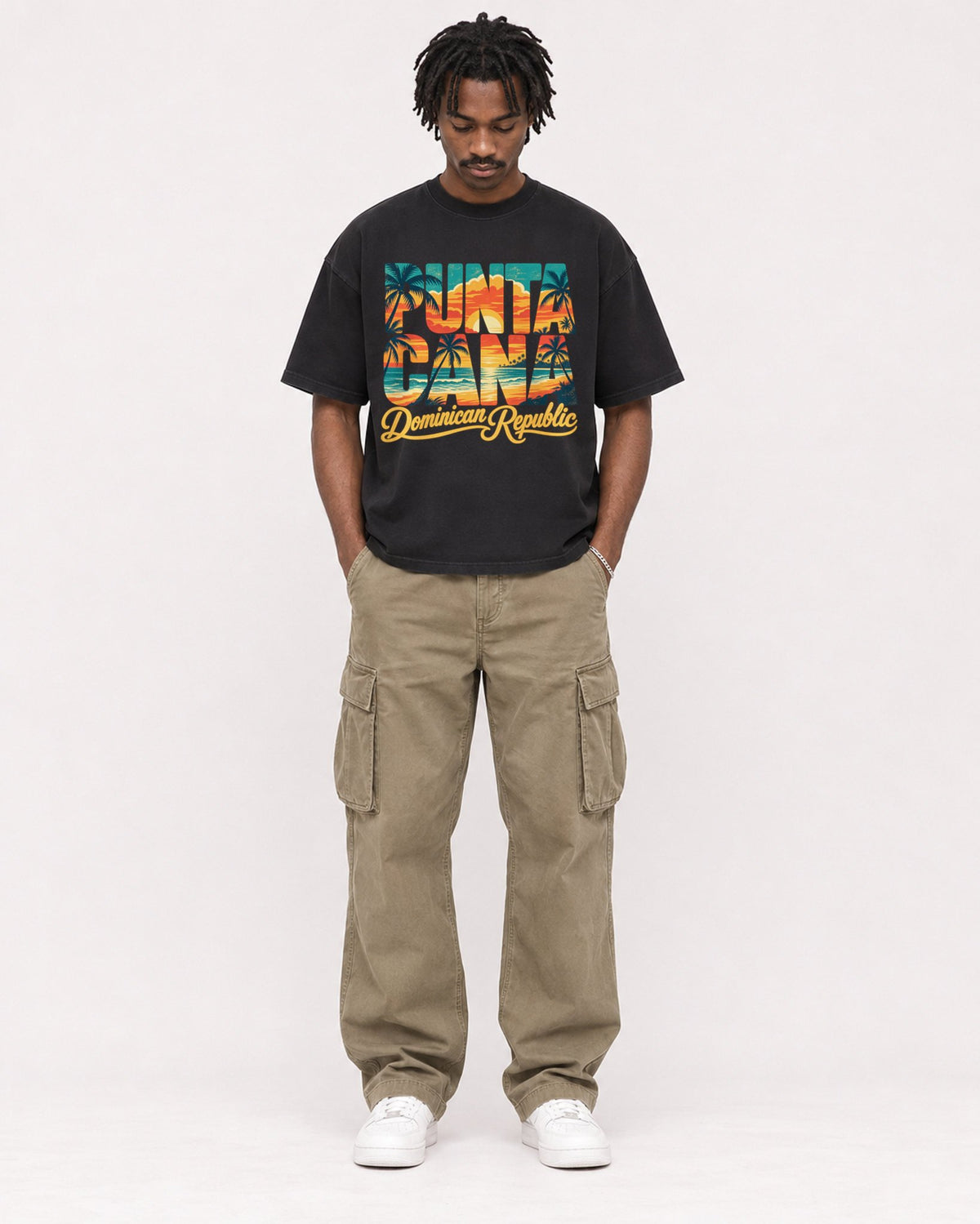 Mockup Boxy Heavyweight Tee Black male full-body 04