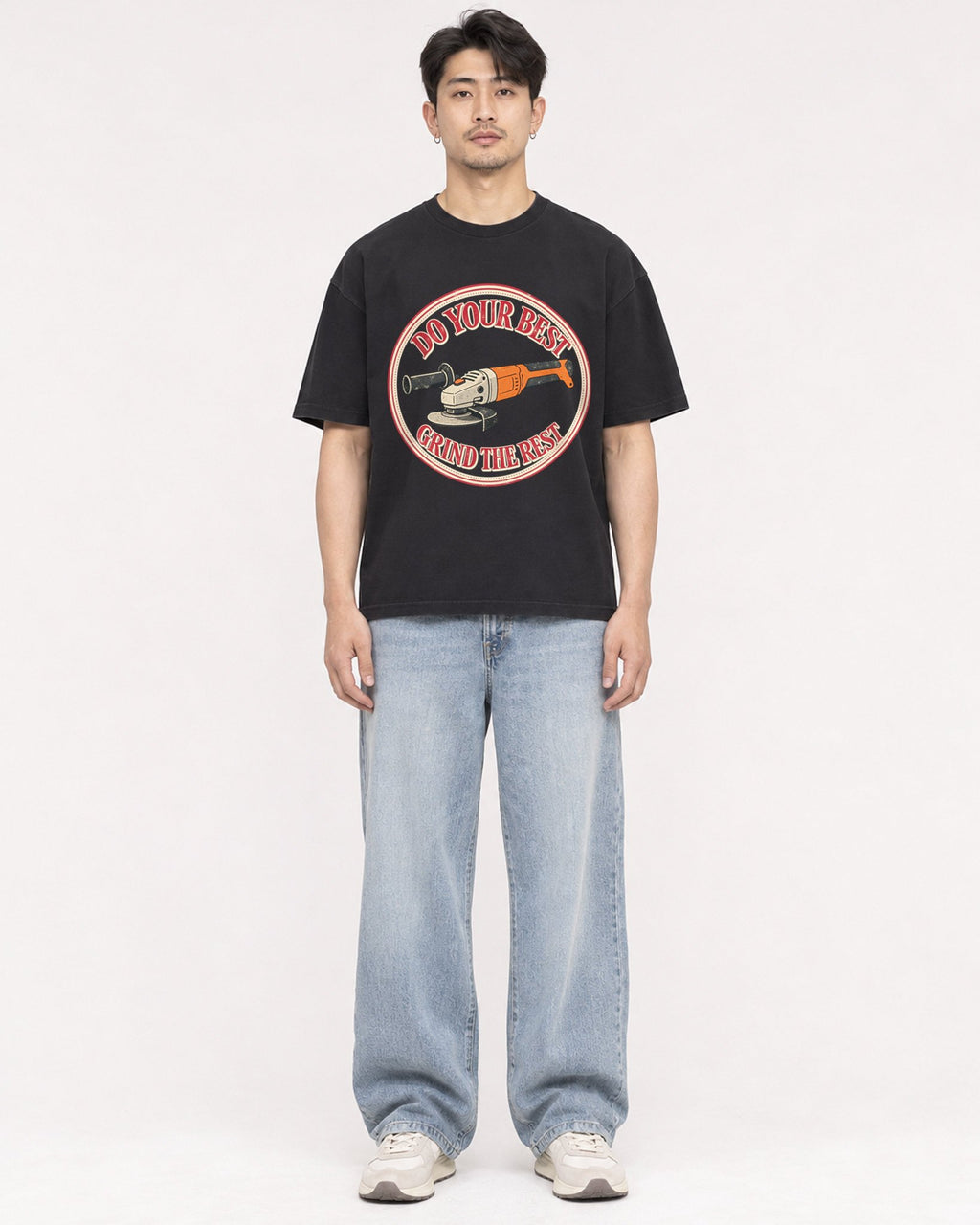 Mockup Boxy Heavyweight Tee Black male full-body 13