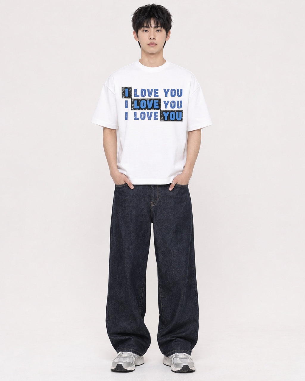 Mockup Boxy Heavyweight Tee White male full-body 01