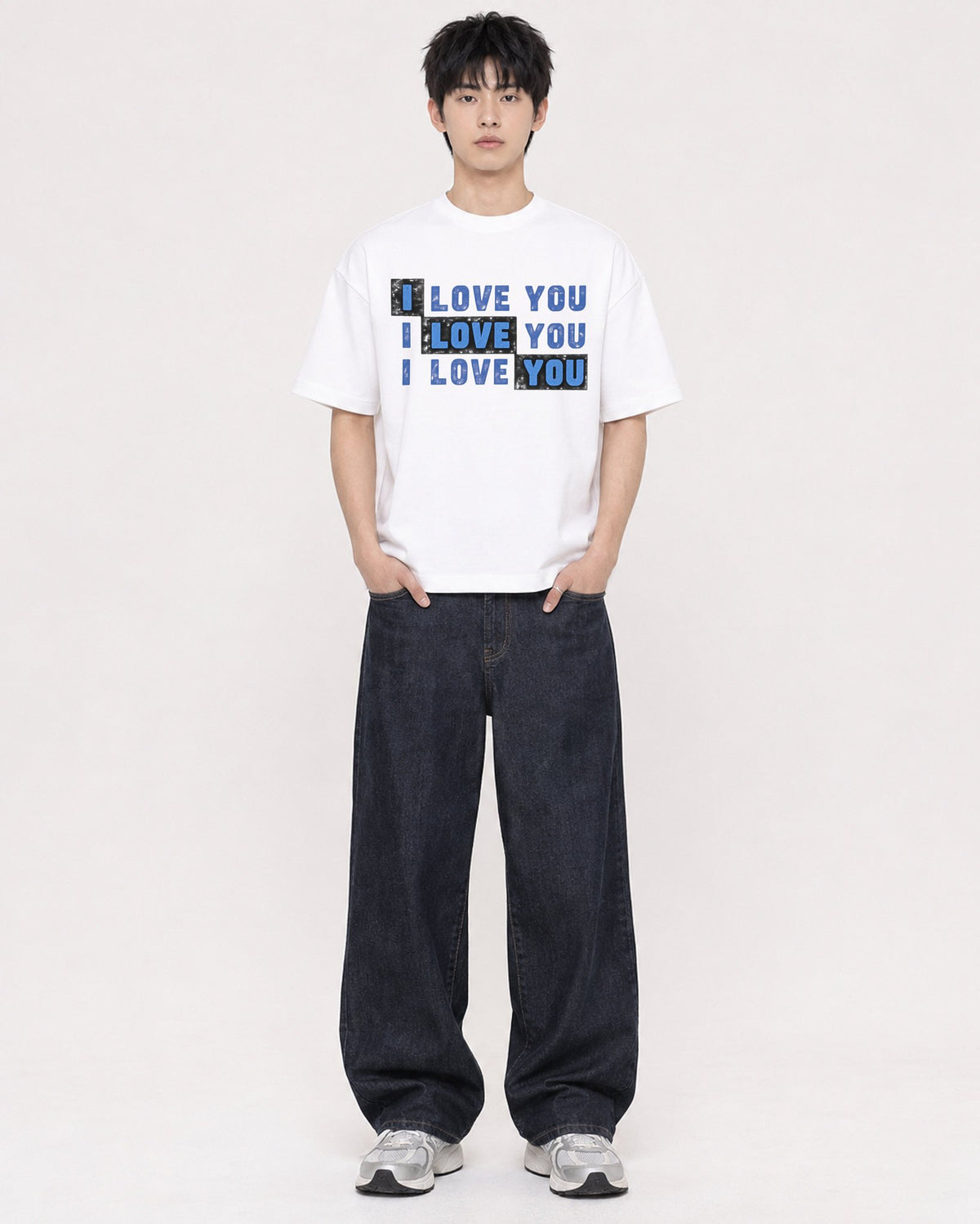 Mockup Boxy Heavyweight Tee White male full-body 01