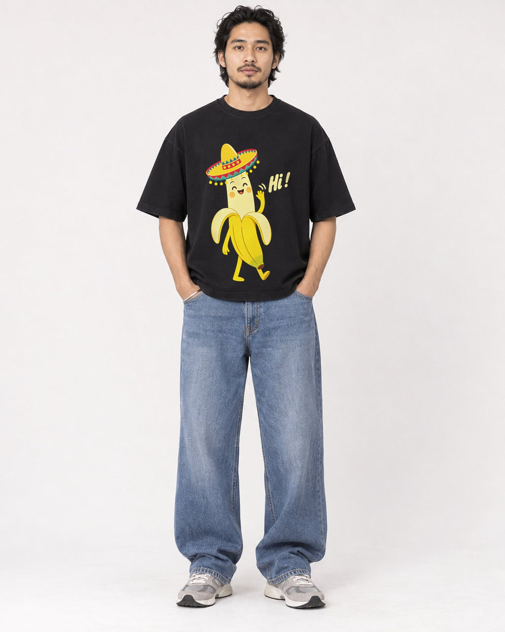 Mockup Boxy Heavyweight Tee Black male full-body 22