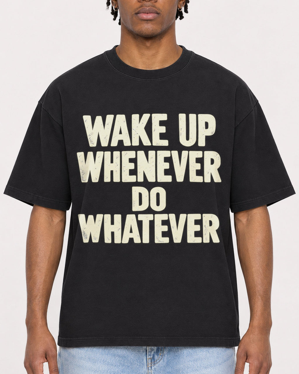 Mockup Boxy Heavyweight Tee Black male close-up 05