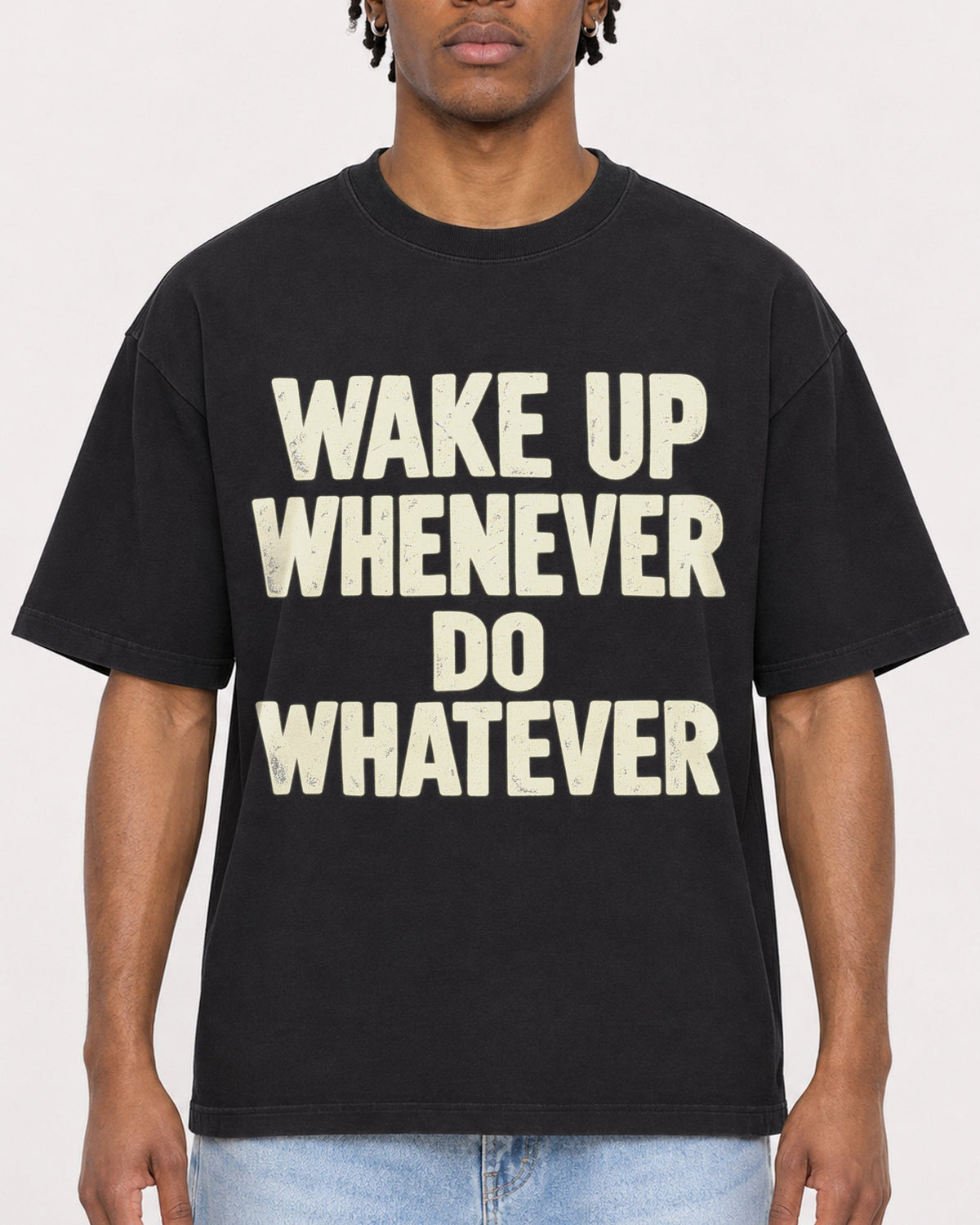 Mockup Boxy Heavyweight Tee Black male close-up 05