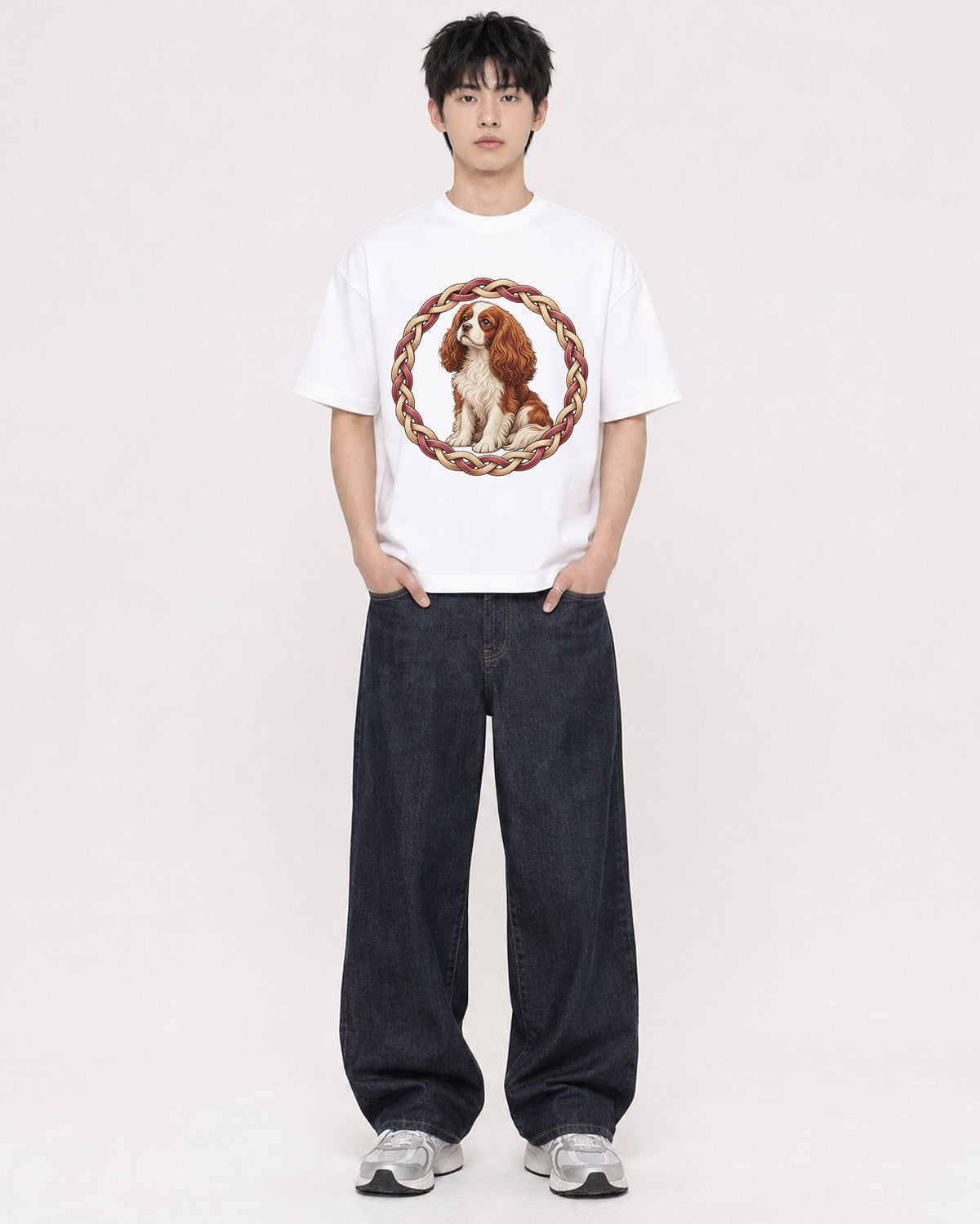 Mockup Boxy Heavyweight Tee White male full-body 01