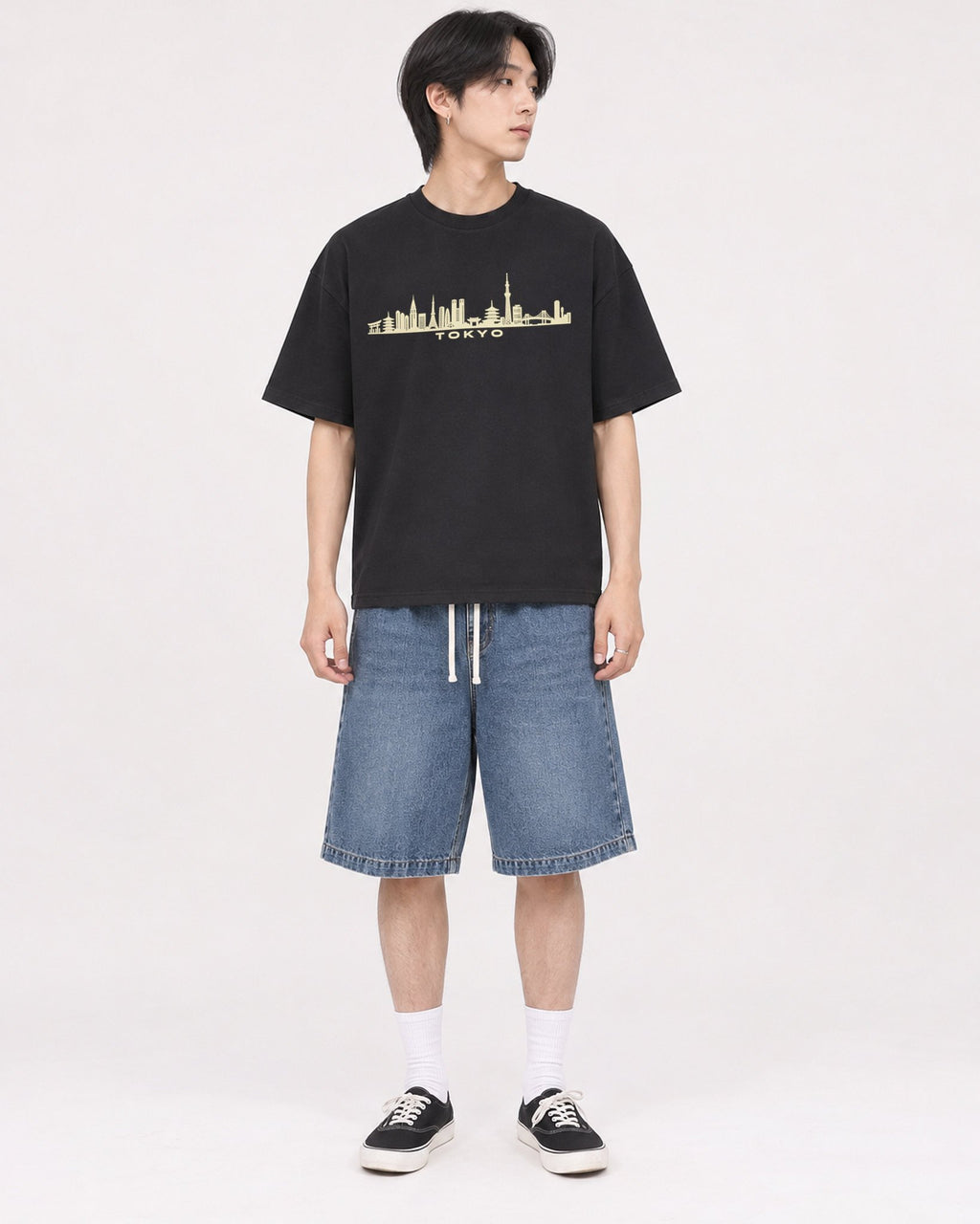 Mockup Boxy Heavyweight Tee Black male full-body 11