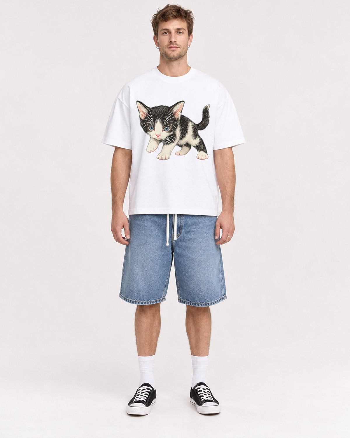 Mockup Boxy Heavyweight Tee White male full-body 08