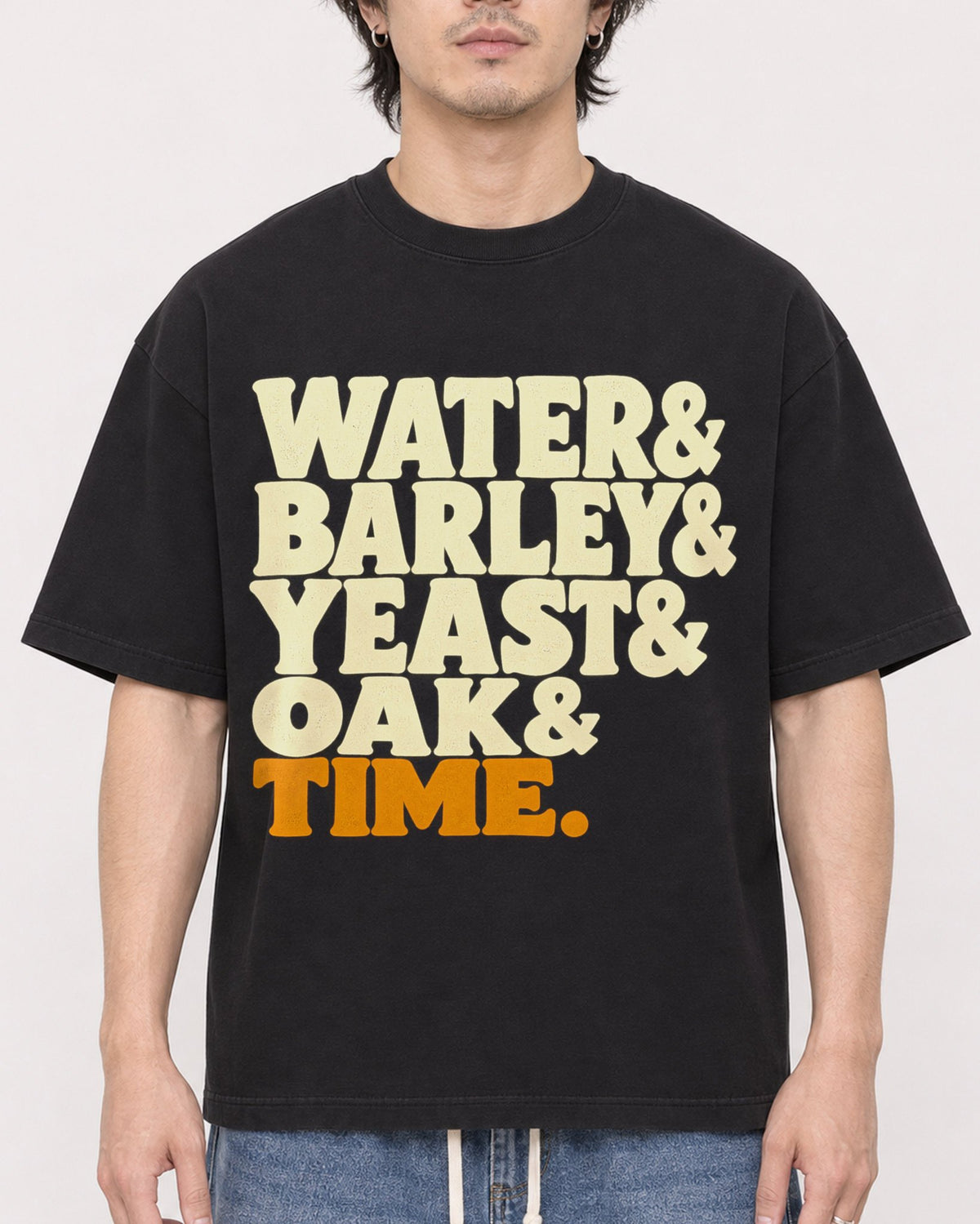 Mockup Boxy Heavyweight Tee Black male close-up 03