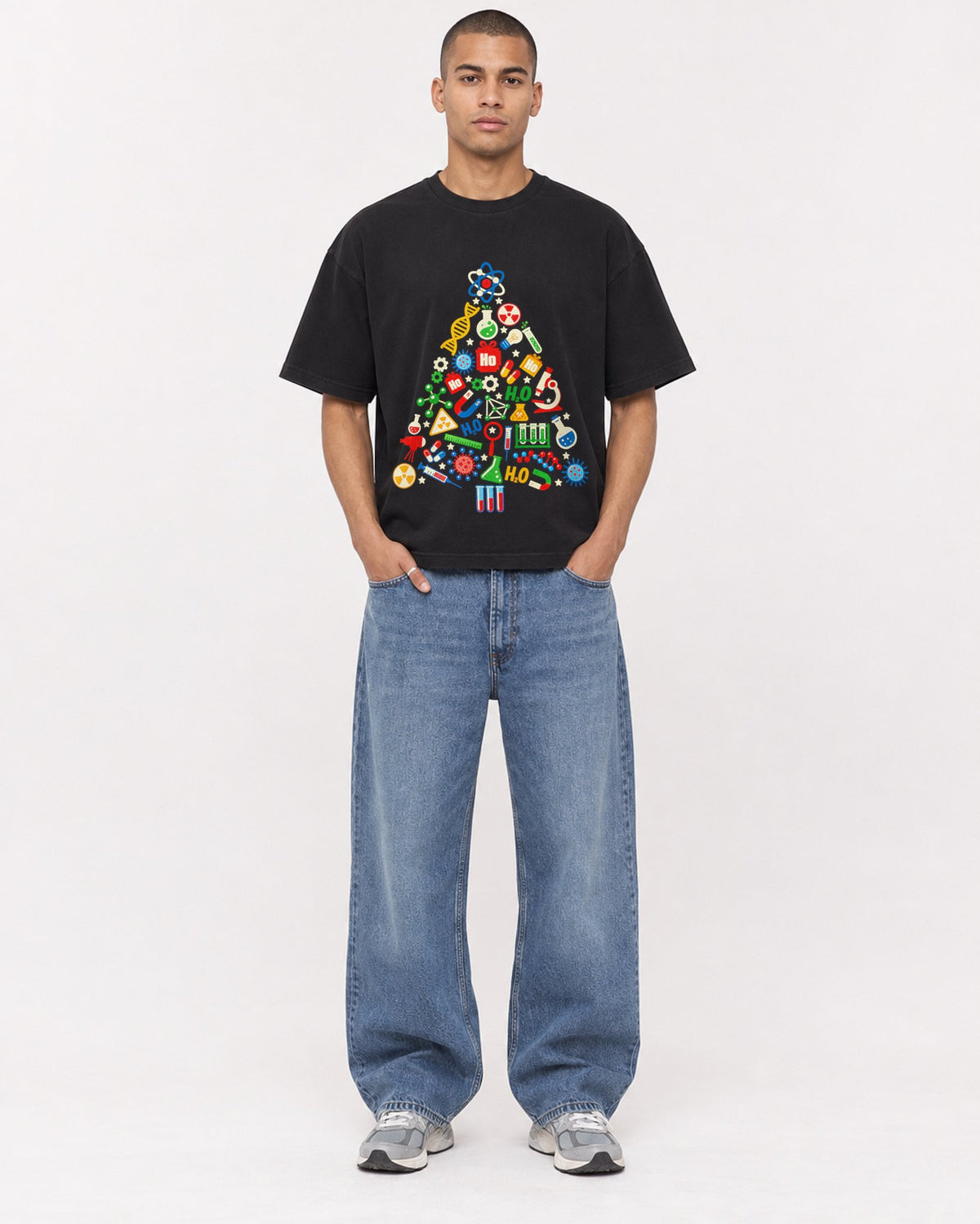 Mockup Boxy Heavyweight Tee Black male full-body 50