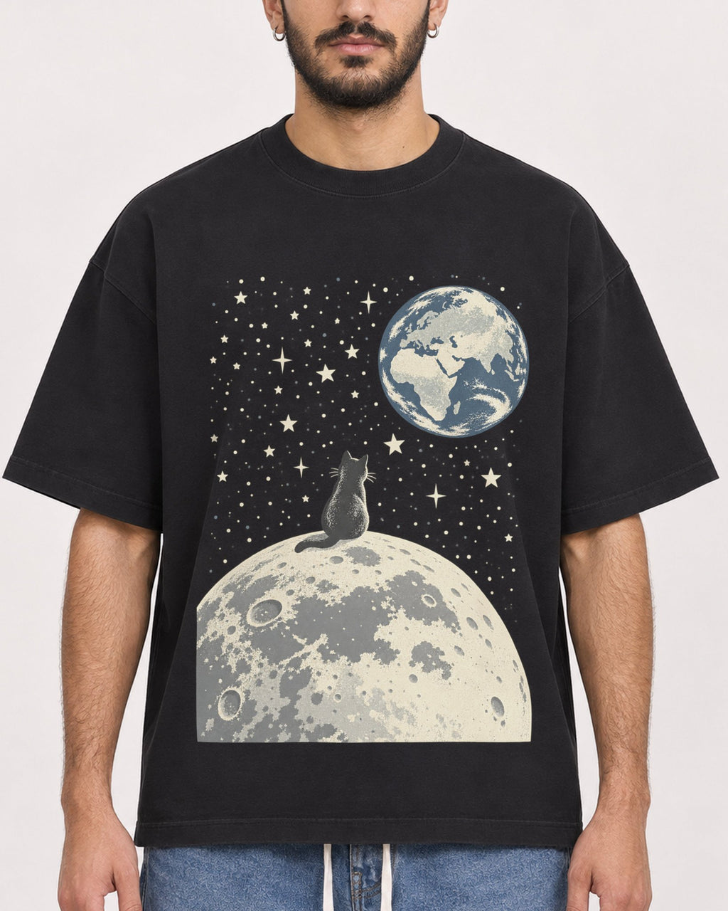 Mockup Boxy Heavyweight Tee Black male close-up 07