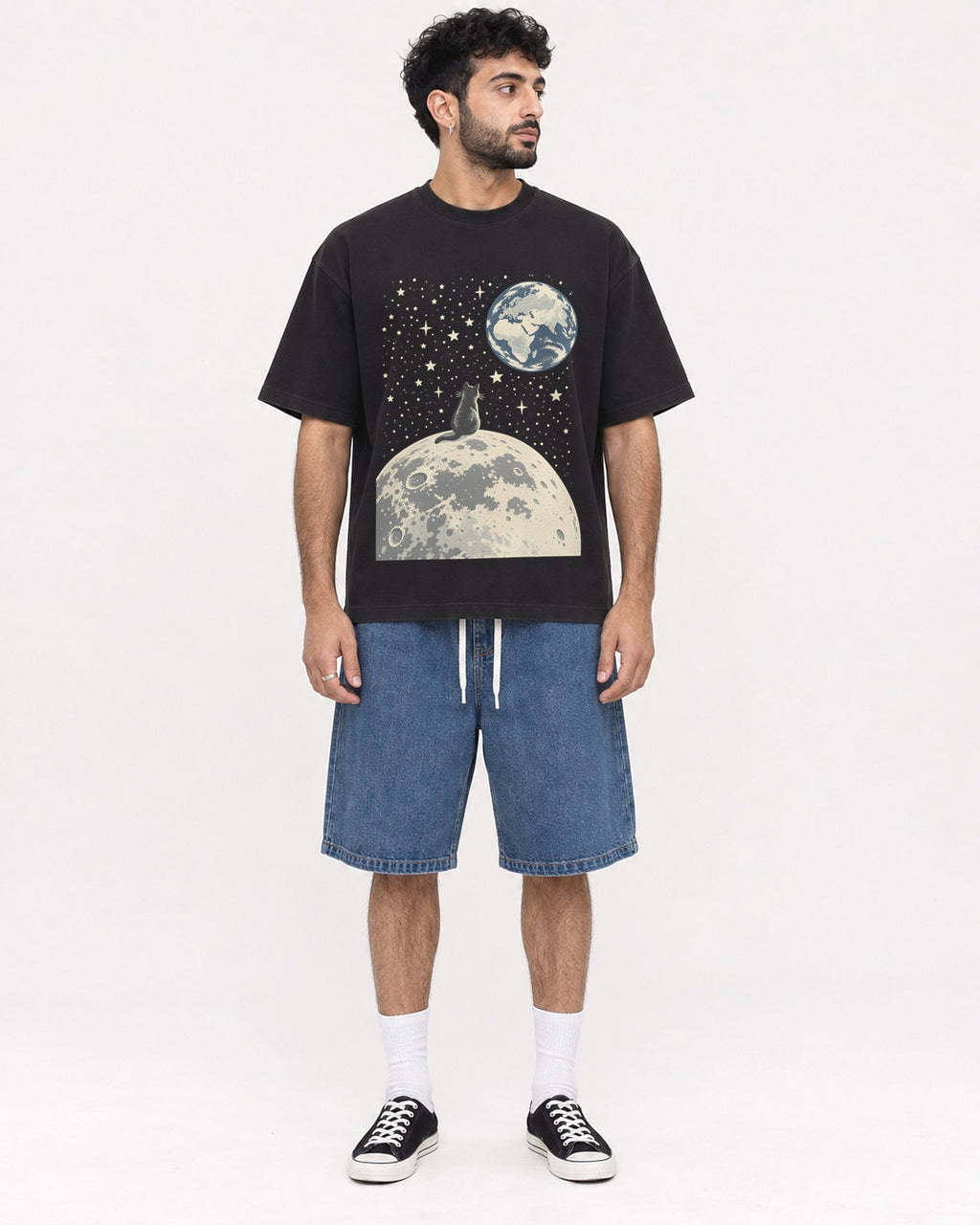 Mockup Boxy Heavyweight Tee Black male full-body 07