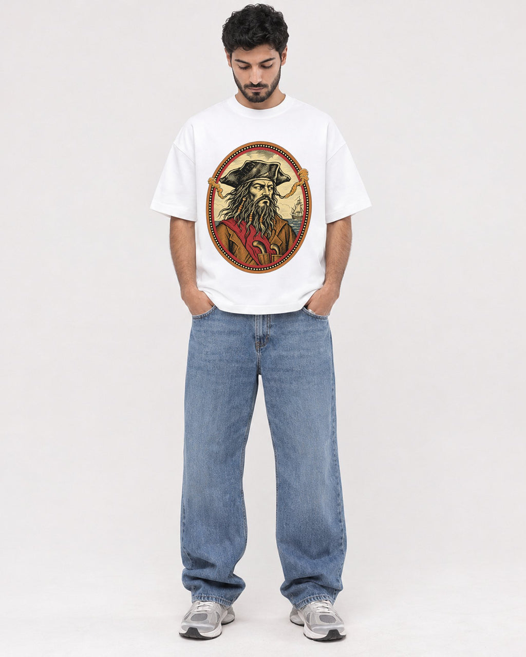 Mockup Boxy Heavyweight Tee White male full-body 07