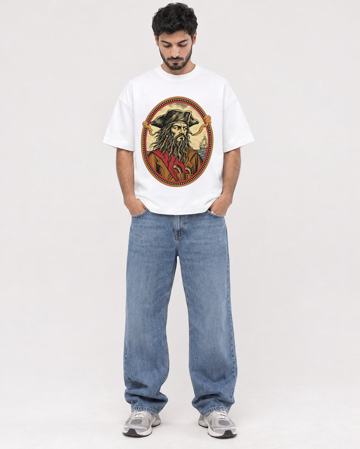 Mockup Boxy Heavyweight Tee White male full-body 07
