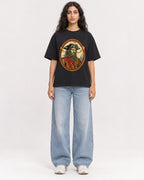Mockup Boxy Heavyweight Tee Black female full-body 07