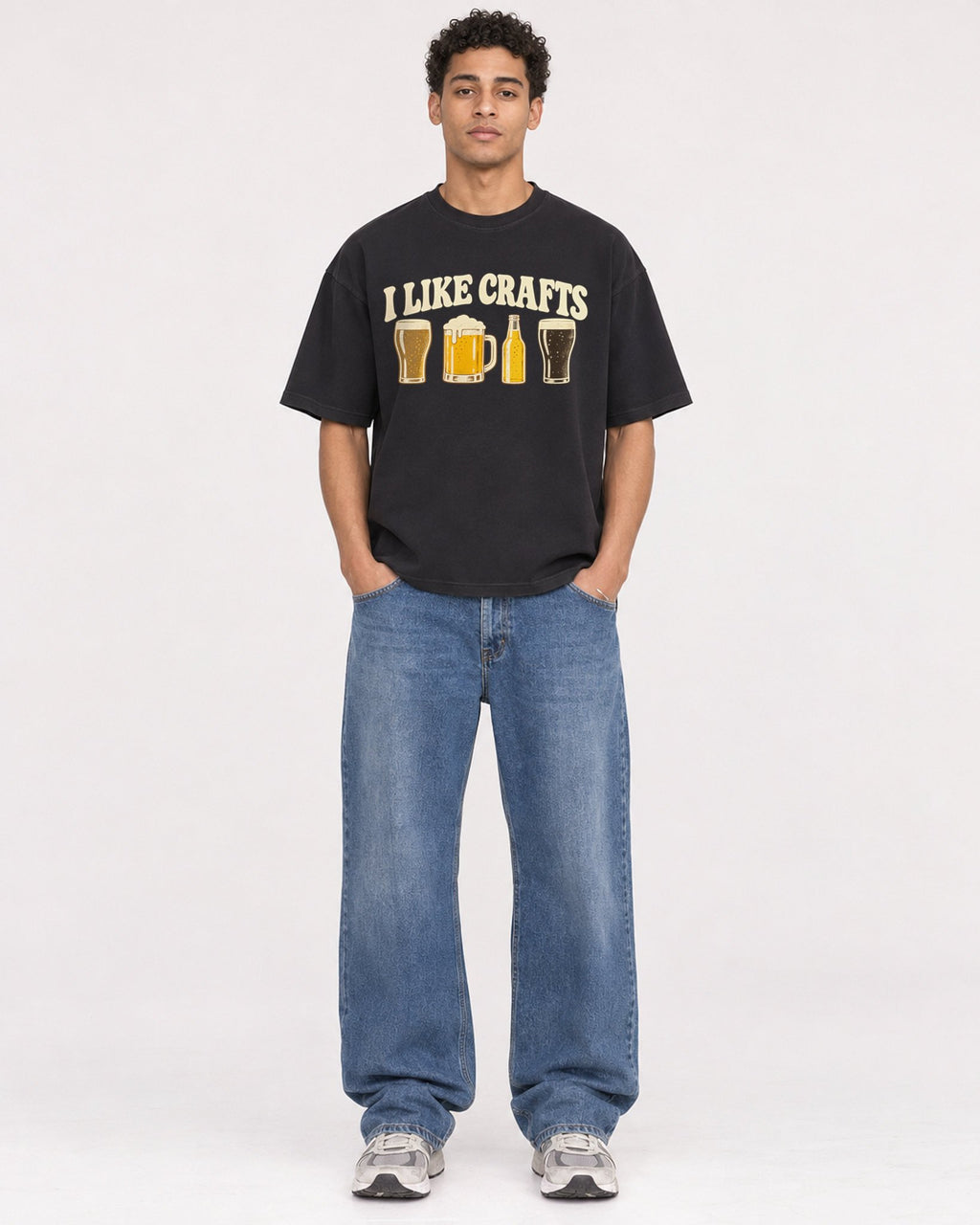 Mockup Boxy Heavyweight Tee Black male full-body 10