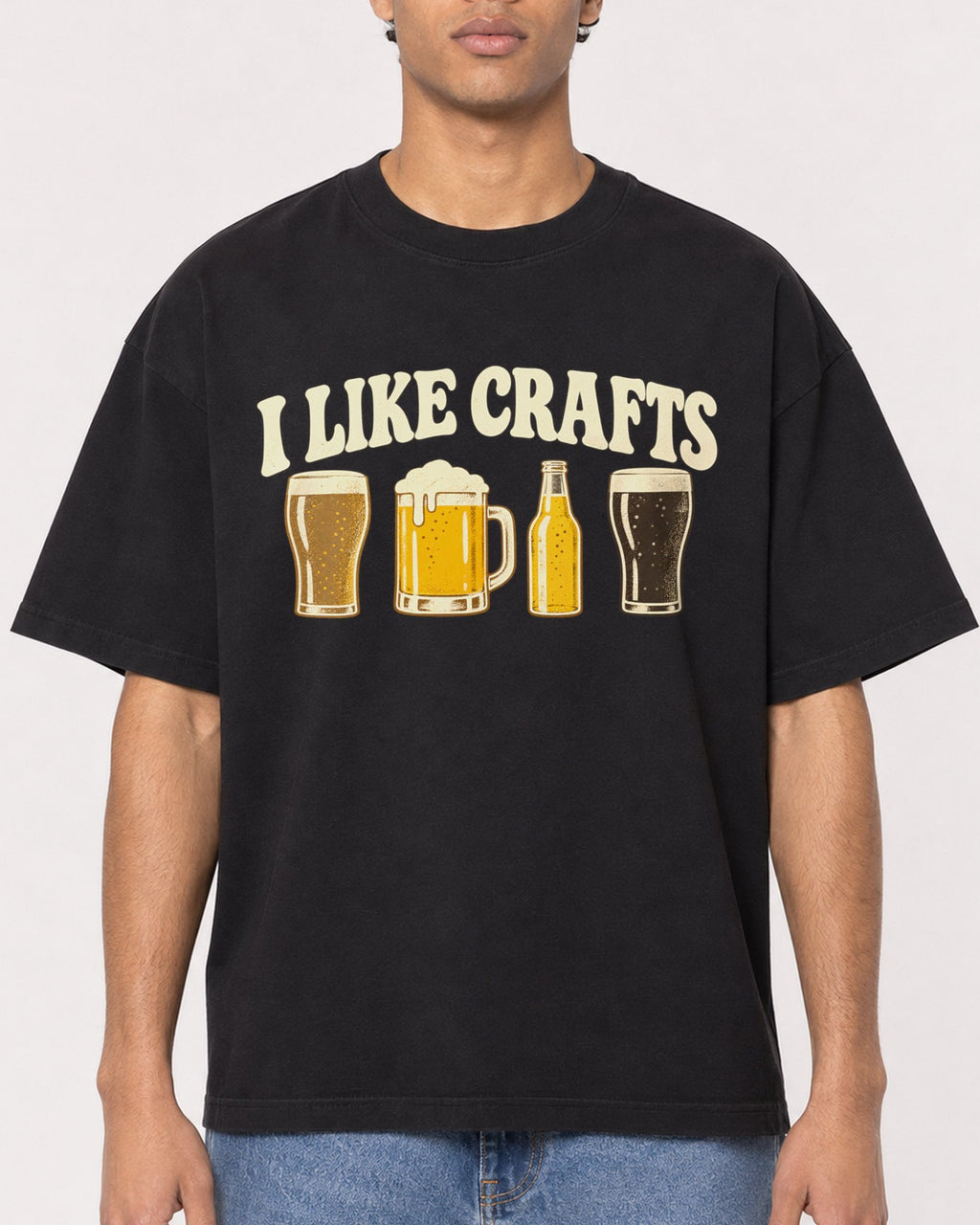 Mockup Boxy Heavyweight Tee Black male close-up 10