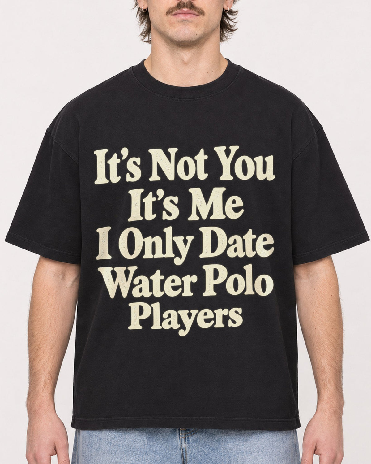 Mockup Boxy Heavyweight Tee Black male close-up 29