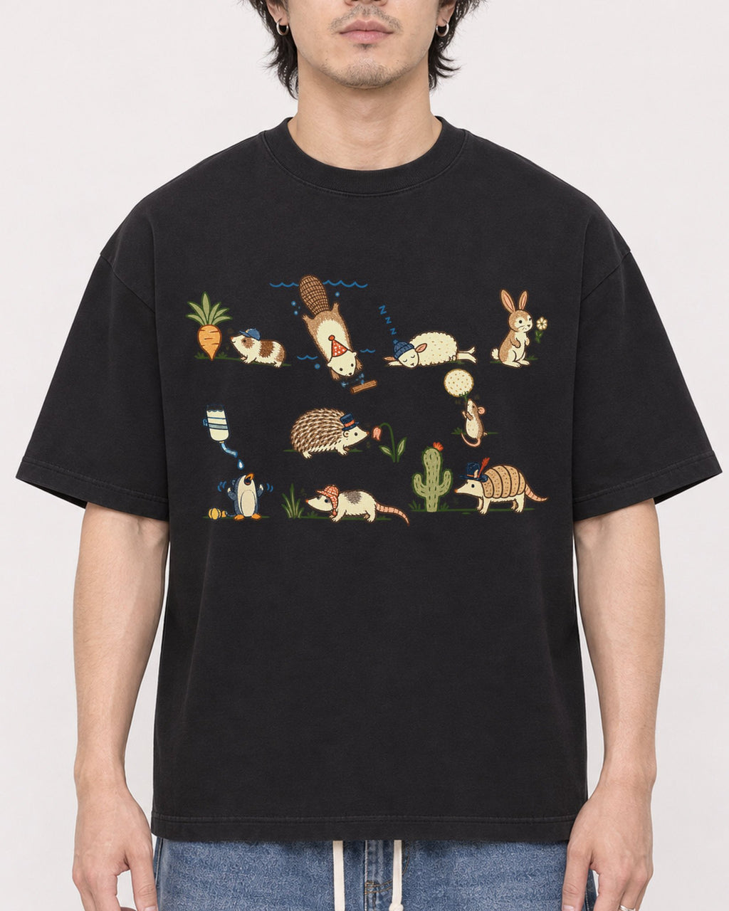 Mockup Boxy Heavyweight Tee Black male close-up 03