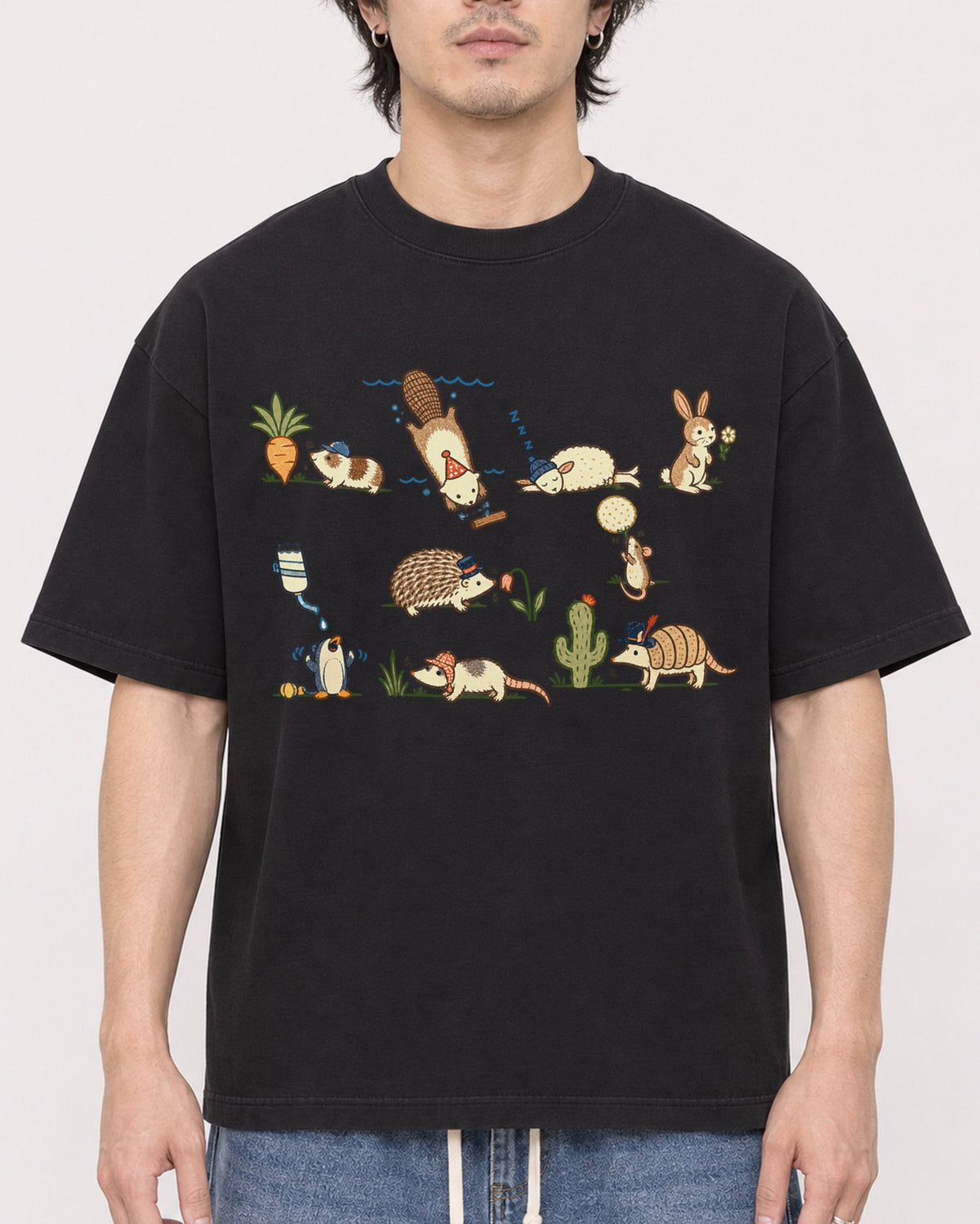 Mockup Boxy Heavyweight Tee Black male close-up 03