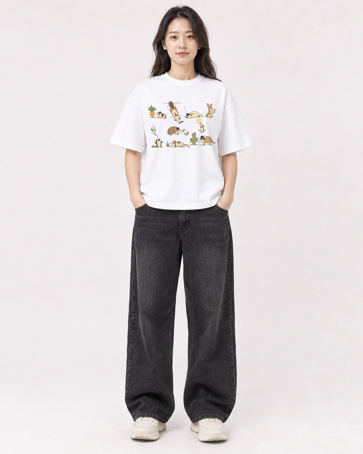Mockup Boxy Heavyweight Tee White female full-body 03