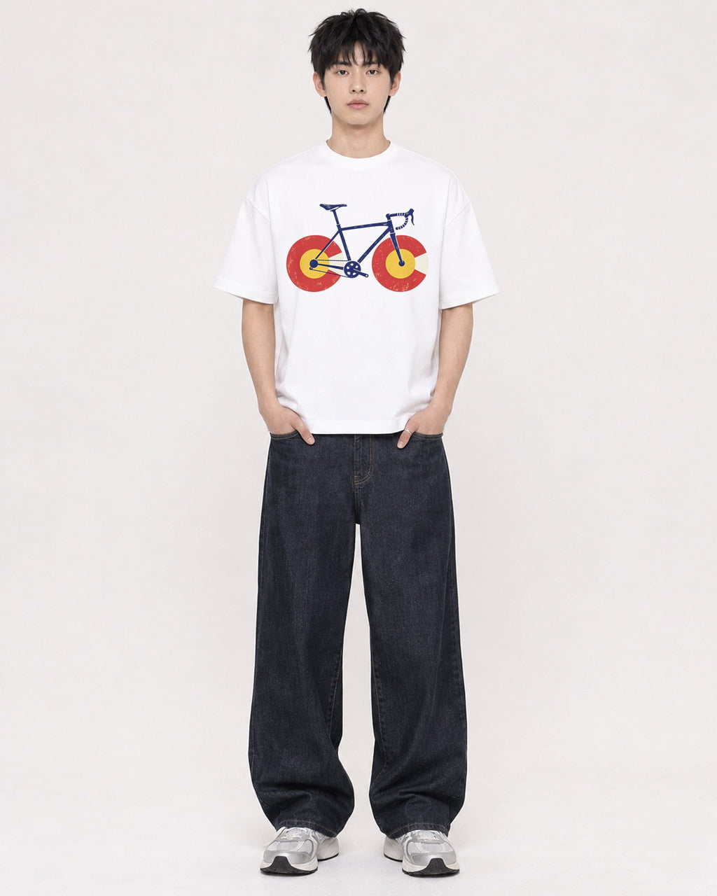 Mockup Boxy Heavyweight Tee White male full-body 01