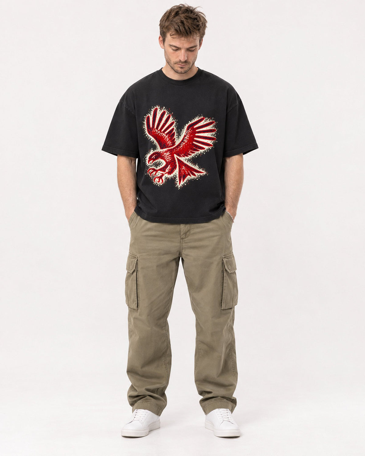 Mockup Boxy Heavyweight Tee Black male full-body 08