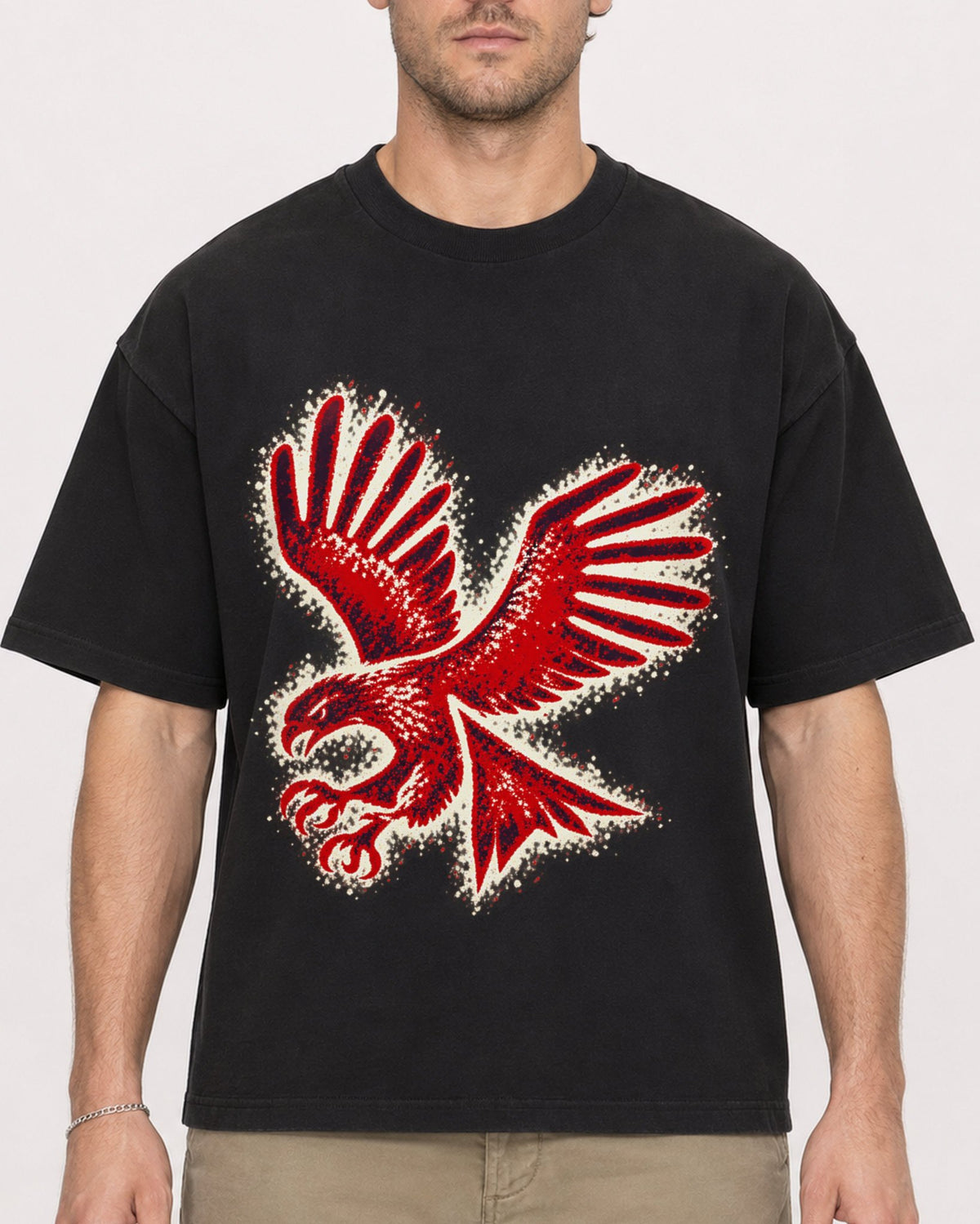 Mockup Boxy Heavyweight Tee Black male close-up 08