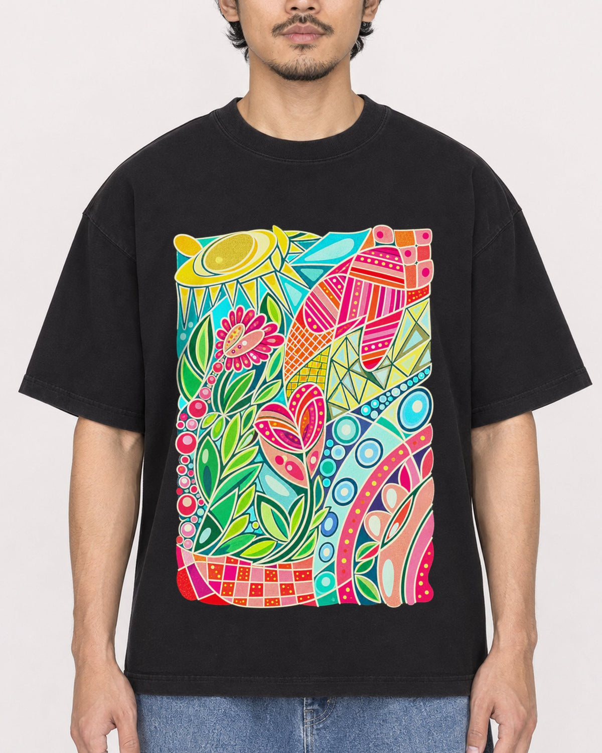 Mockup Boxy Heavyweight Tee Black male close-up 02