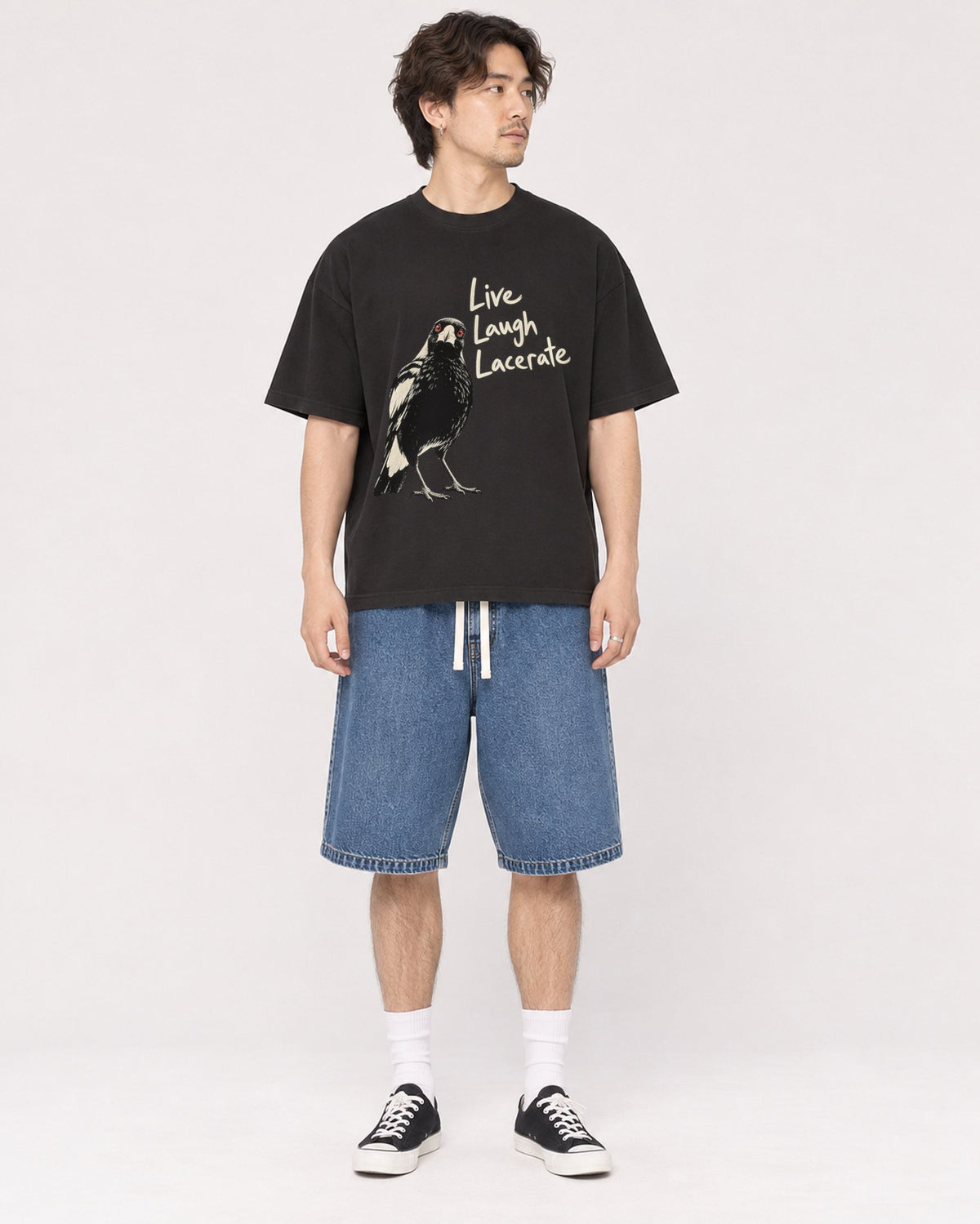 Mockup Boxy Heavyweight Tee Black male full-body 03