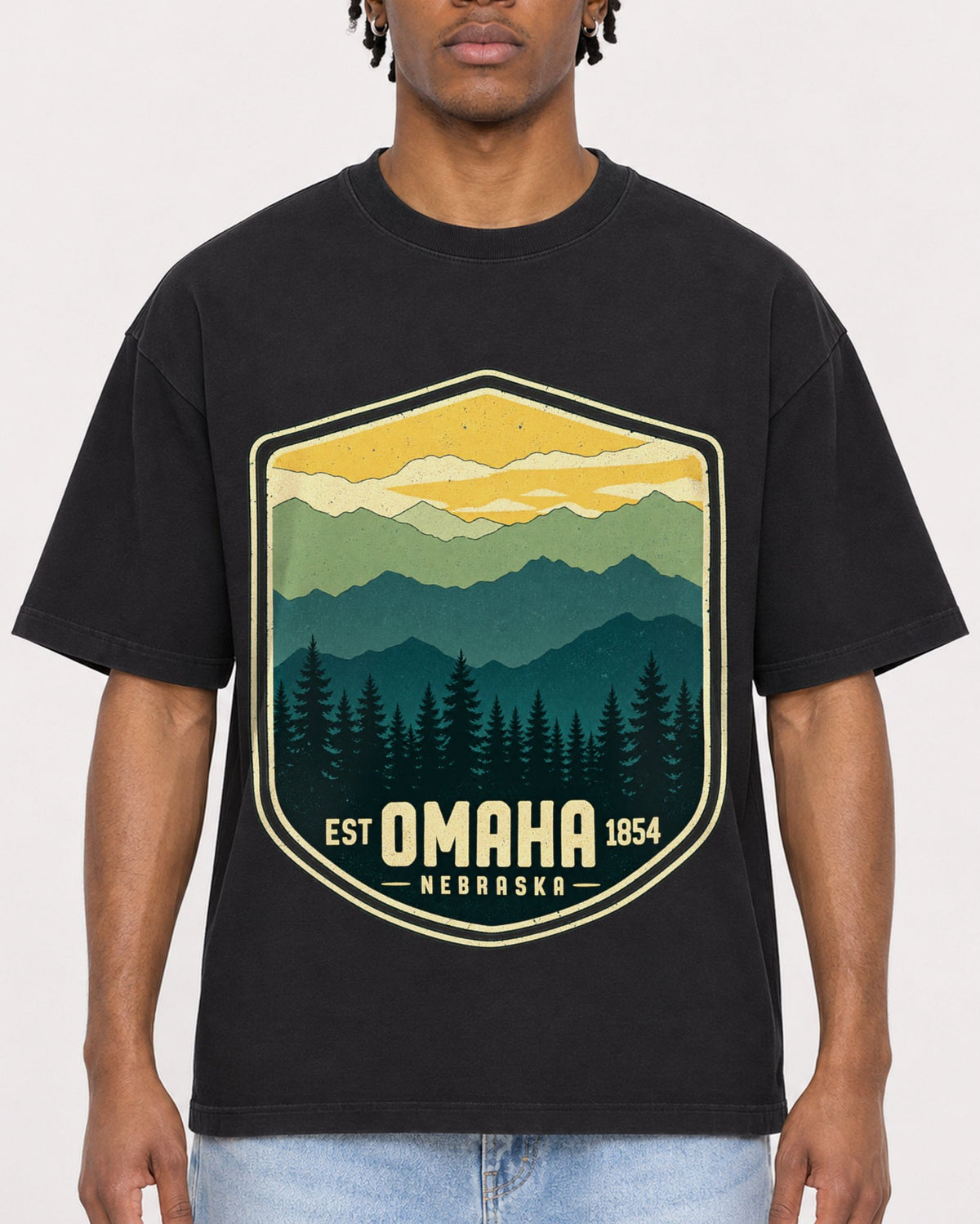 Mockup Boxy Heavyweight Tee Black male close-up 05