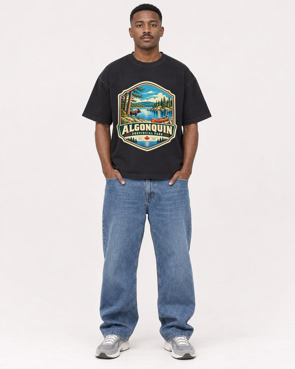 Mockup Boxy Heavyweight Tee Black male full-body 14