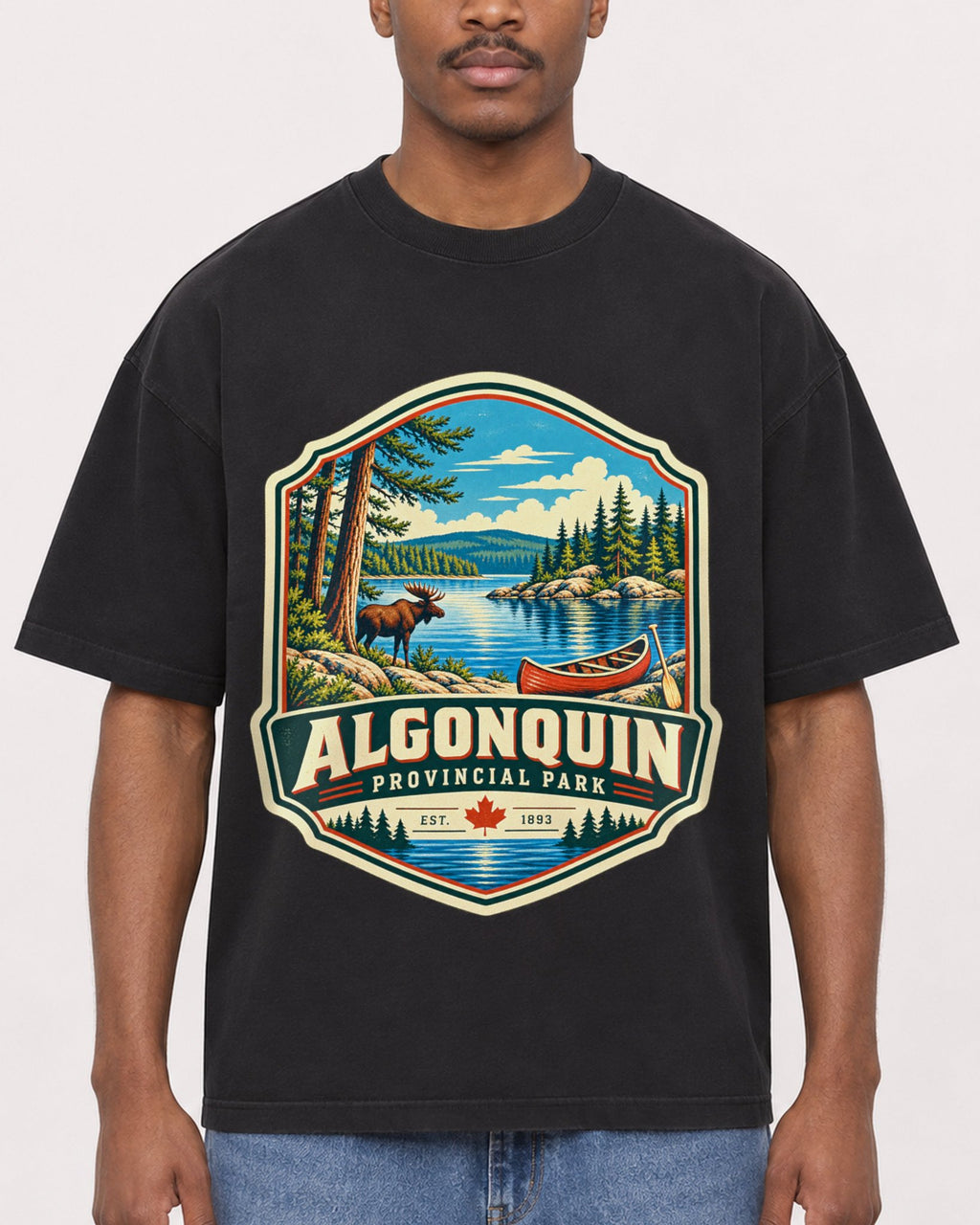 Mockup Boxy Heavyweight Tee Black male close-up 14