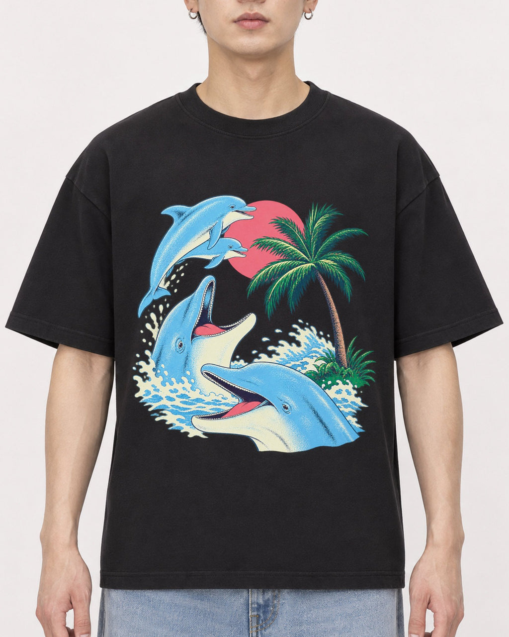 Mockup Boxy Heavyweight Tee Black male close-up 01