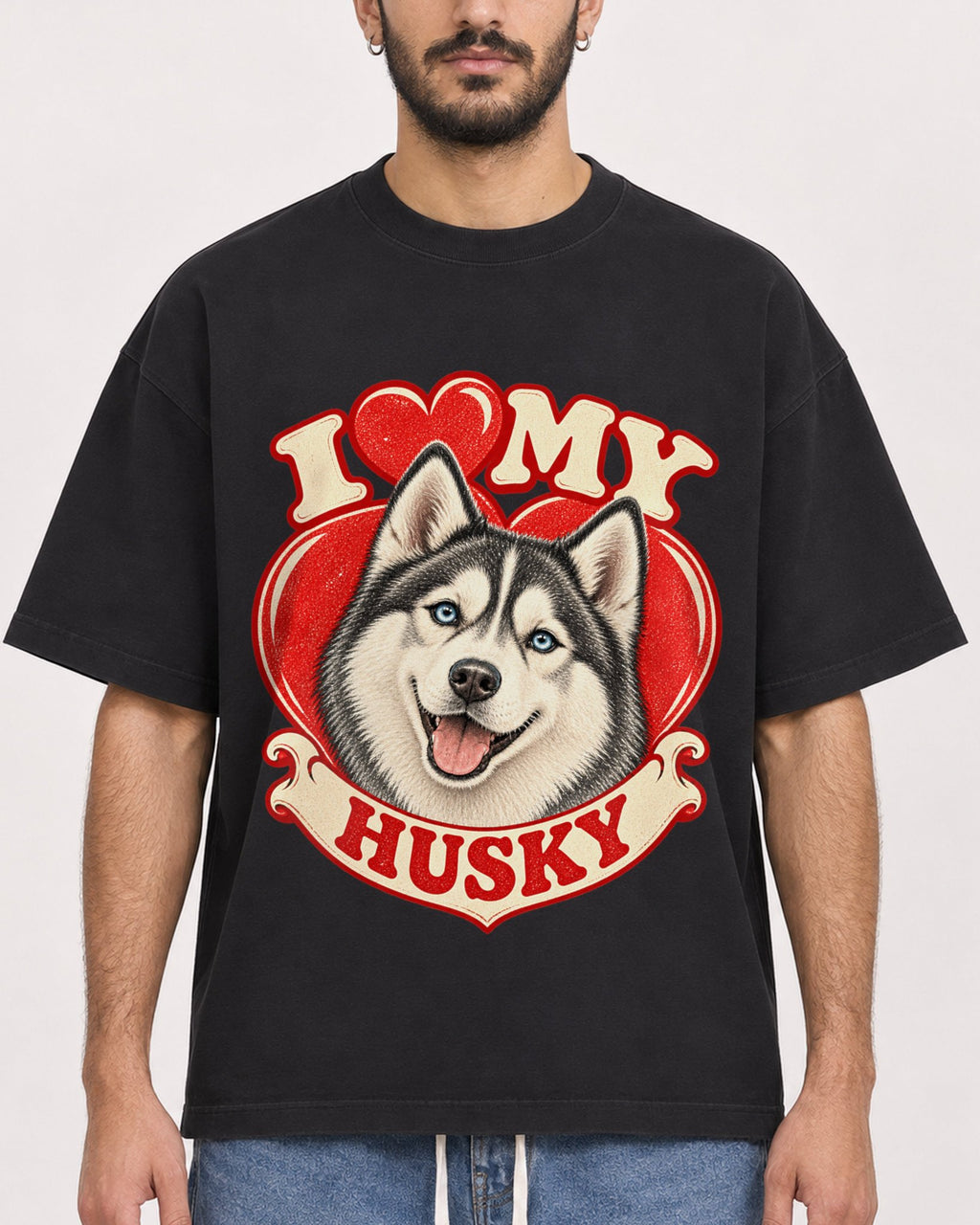 Mockup Boxy Heavyweight Tee Black male close-up 07