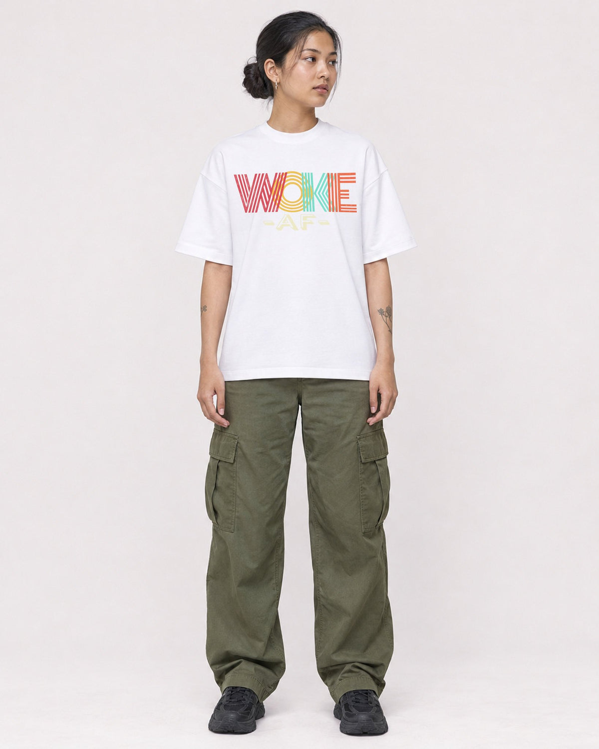 Mockup Boxy Heavyweight Tee White female full-body 12