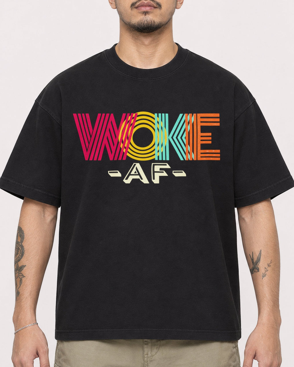 Mockup Boxy Heavyweight Tee Black male close-up 12