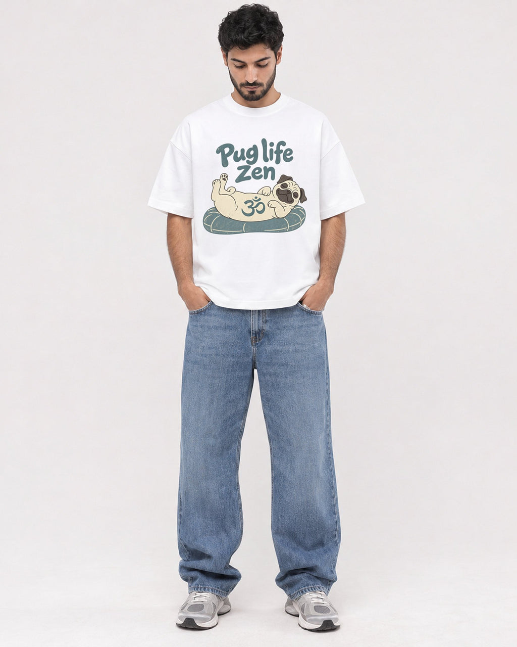 Mockup Boxy Heavyweight Tee White male full-body 07