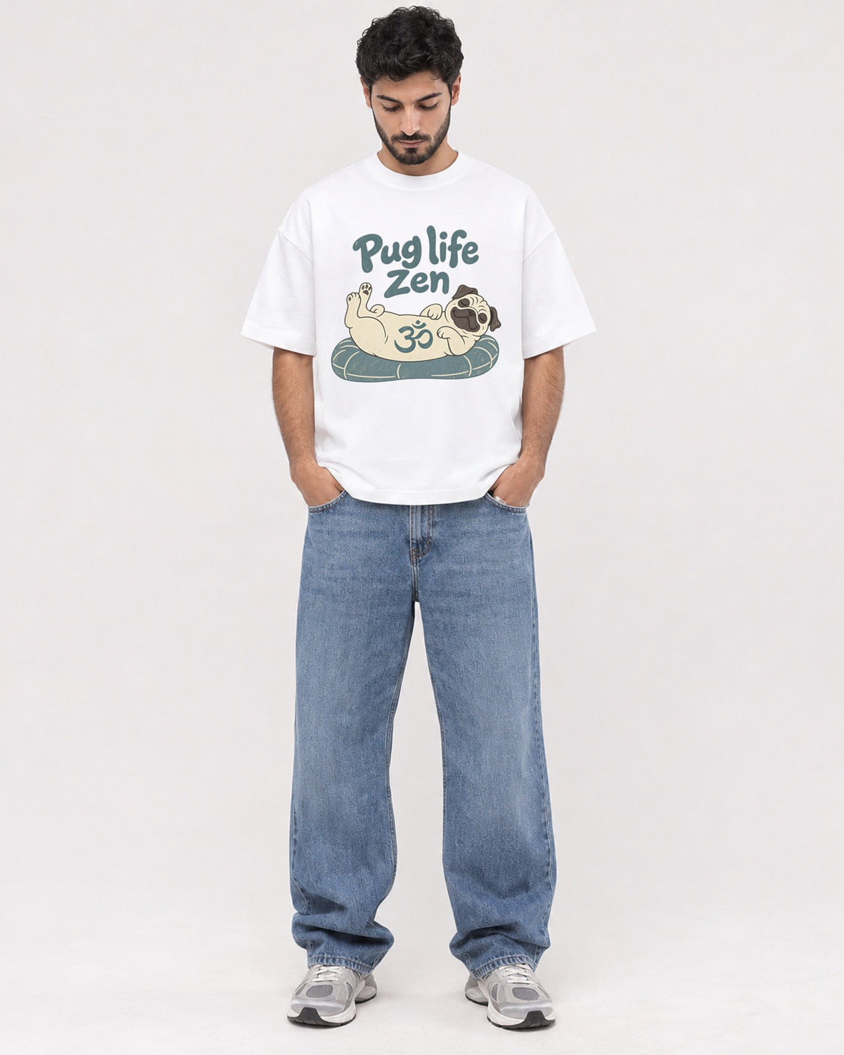 Mockup Boxy Heavyweight Tee White male full-body 07