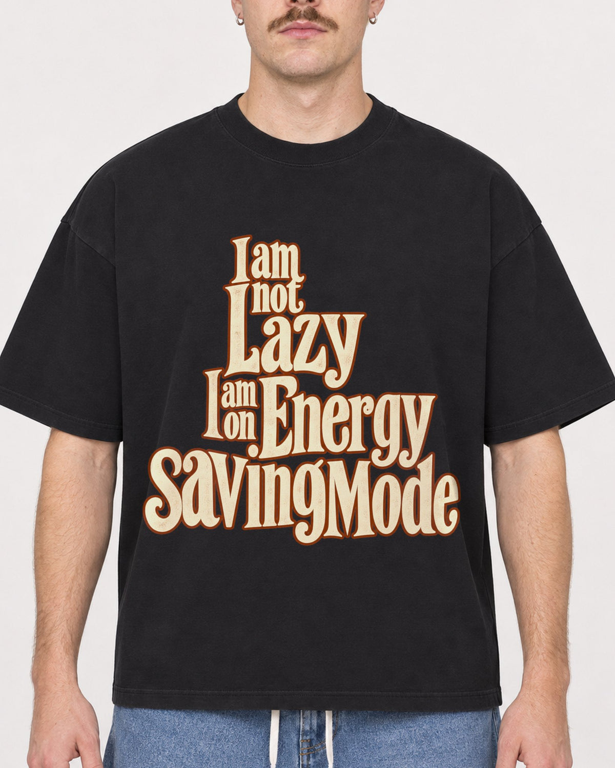 Mockup Boxy Heavyweight Tee Black male close-up 39
