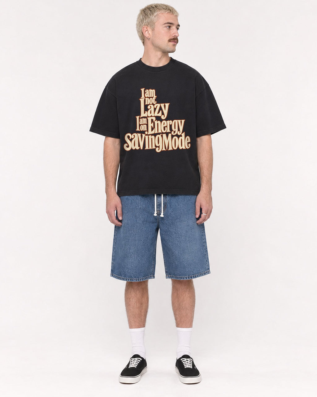 Mockup Boxy Heavyweight Tee Black male full-body 39